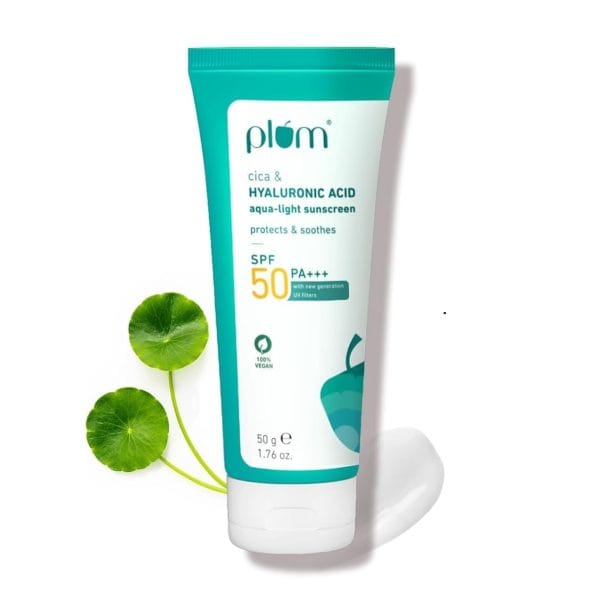 Plum Cica and Hyaluronic Acid Aqua-Light Sunscreen SPF 50 PA Plus Plus Plus 50 gm