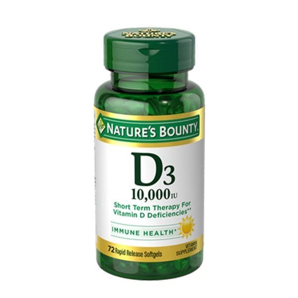 Nature’s Bounty Vitamin D3 Softgels, 250 mcg, 10000 IU, 72 Ct