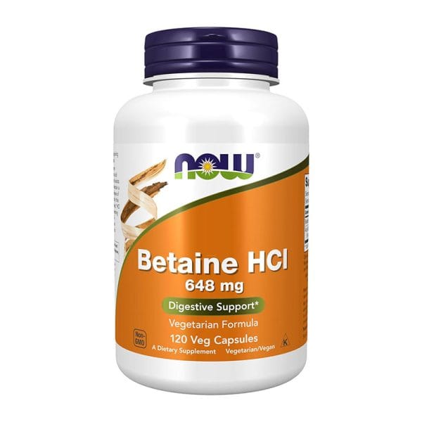 NOW Betaine HCl 648 mg – 120 Veg Capsules