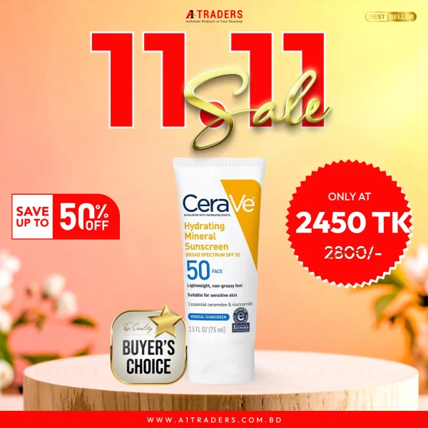 Cerave Hydrating Mineral Sunscreen SPF 50 Face – 75 ml