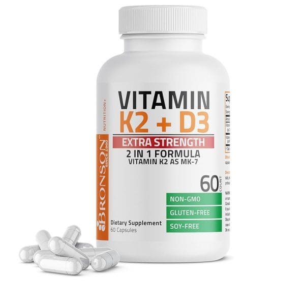 Bronson Vitamin K2 (MK7) with D3 Extra Strength Supplement (10000 IU vitamin D3 and 120mcg K2 – 60 Capsules)