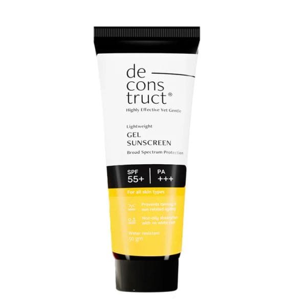 Deconstruct Gel Sunscreen for Oily Skin – SPF 55+ and PA+++ | Water Resistant Sunscreen (50ml)